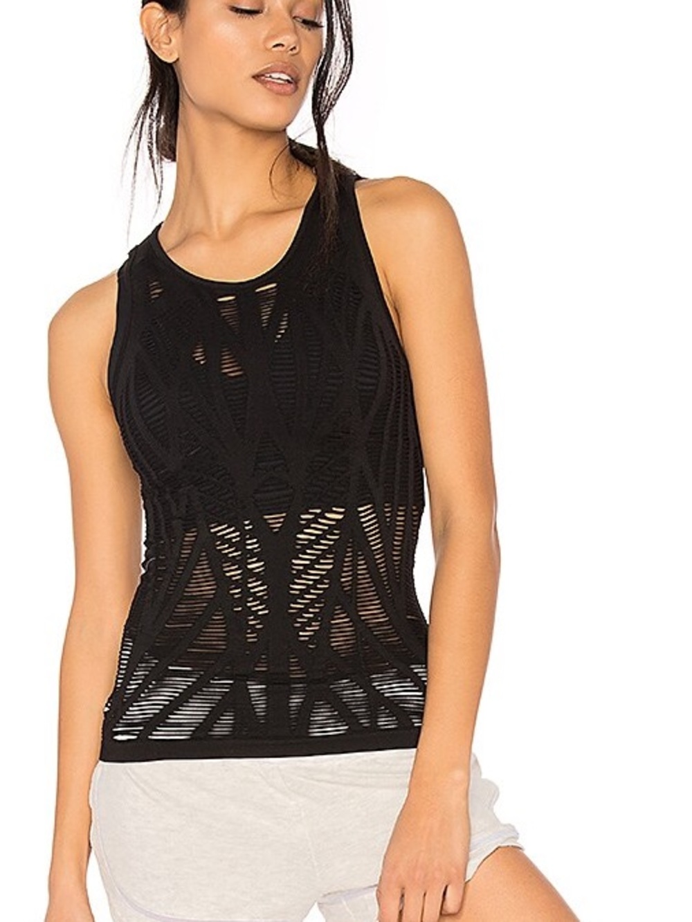 Alo Yoga Black Vixen Tank Sz M Laser Cutout Seamless Gym Top Yoga Muscle Tank
